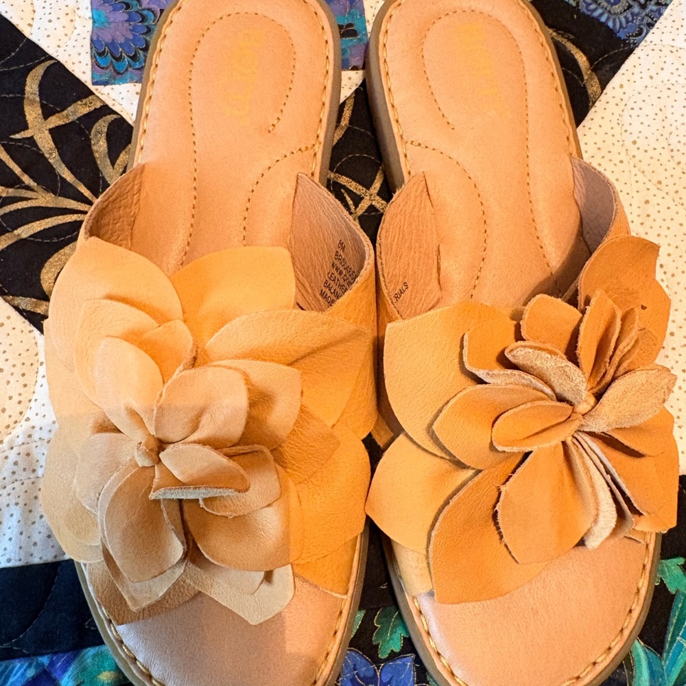 Born Tan Floral Leather Slide Mules